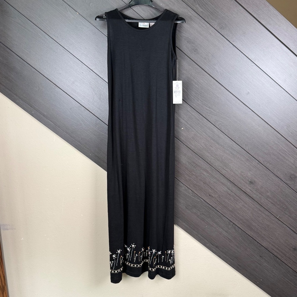 Susan Bristol Women's Black Embroidered Beaded Maxi Dress Size S NWT Boho